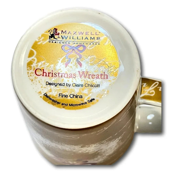 Maxwell Williams Christmas Wreath Mugs Box Set 4 Fine China Cups Coffee NEW - Picture 8 of 12